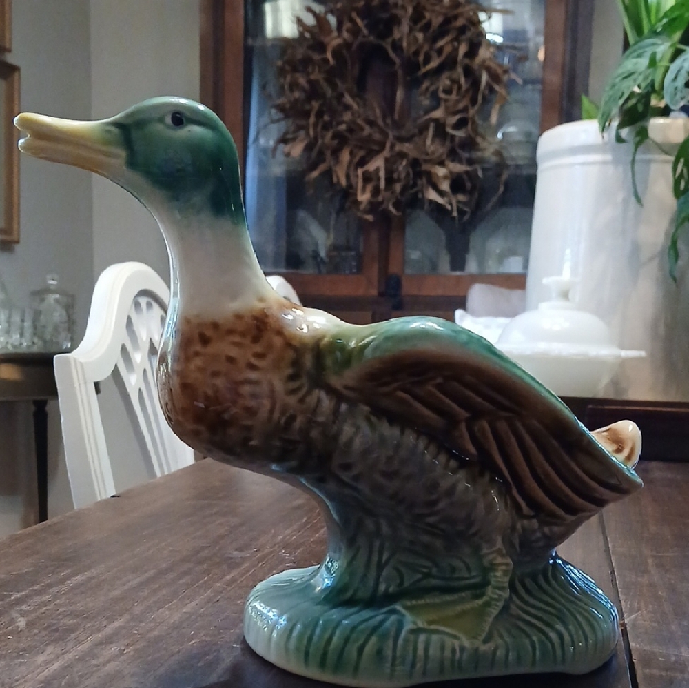 Green and Brown Ceramic Duck Figurine